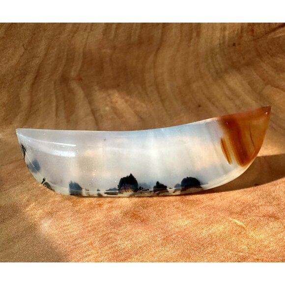 Vintage MONTANA MOSS AGATE Tie Clip Crescent Shaped Yellowstone River Chalcedony - Picture 11 of 16